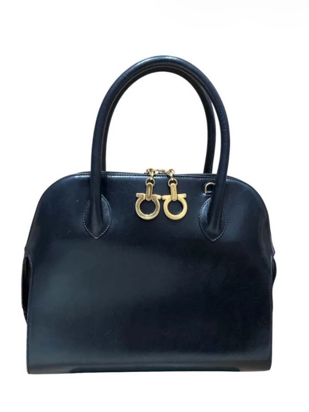 Salvatore Ferragamo Gancini Leather Black Tote Bag Authentic Women's Handbag
